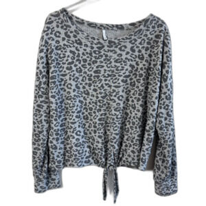 Z Supply Leopard Print Tie Front Waffle Thermal Tee Medium